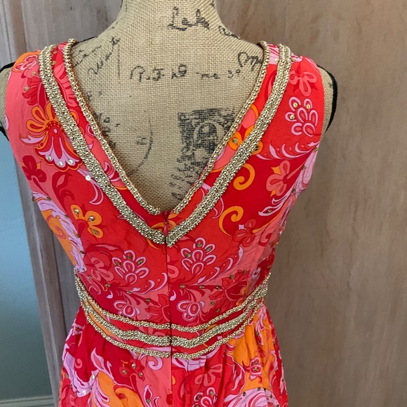 MUSE Boston Proper Mod Y2K pucci inspired retro floral silk Lotus dress coral 6 - Picture 7 of 15